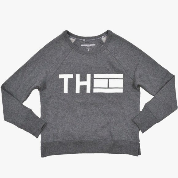 Tommy Hilfiger sport Gray Sweatshirt Pullover Crew Neck Long Sleeve Logo Sz sm - Picture 1 of 8